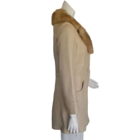 PETER CARUSO Leather Jacket/Coat, S, Tan Body, Fox Fur collar, Pockets - Picture 7 of 15